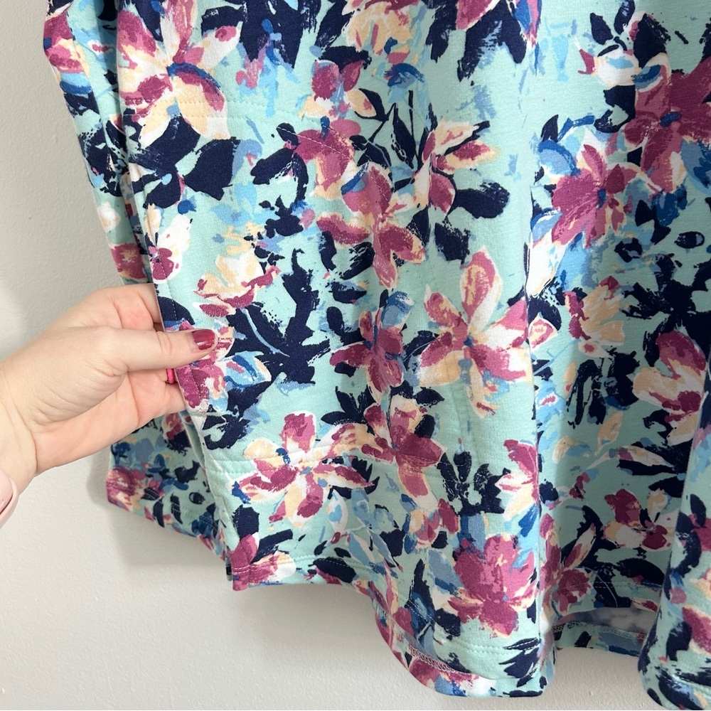 Vera Bradley French Terry Quarter-Zip Pullover in Blue and Pink Floral - X-Large - Picture 9 of 11